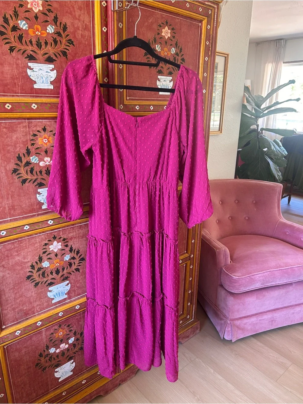 J. Crew Magenta Off-Shoulder Tiered Maxi Dress